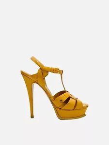YVES SAINT LAURENT Tribute Tan Patent Leather 125mm Size 38.5 Heeled Sandals - Picture 1 of 7