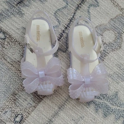 Mini Melissa Toddler Girls Irridescent Bow Sandals Shoes Sz8 - Image 1 of 4