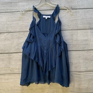 IRO Top Womens S 36 Boho Kinsie Ruffle Layered Lightweight Spaghetti Strap Blue - Picture 1 of 10
