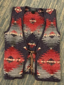 Ralph Lauren Small Southwestern Aztec Vest Jacket Rodeo VTG RRL Polo Blue Red - Picture 1 of 8