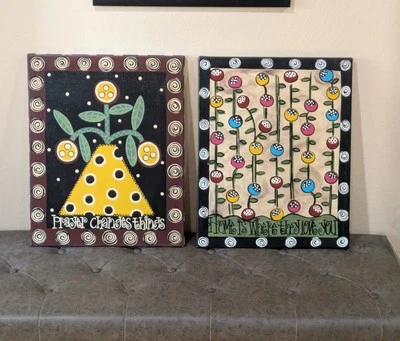 2pcs Floral Field Abstract In Oil Paints Wall Art Canvas /Framed. 20x16 - Image 1 of 4