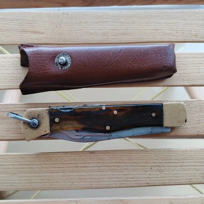 Navaja de bolsillo plegable soviética original vintage con funda hecha en URSS multiherramienta Foto 1 de 4