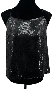 INC International Concepts Womens Sequin Evening Tank Size 14 Black Silk - Picture 1 of 11