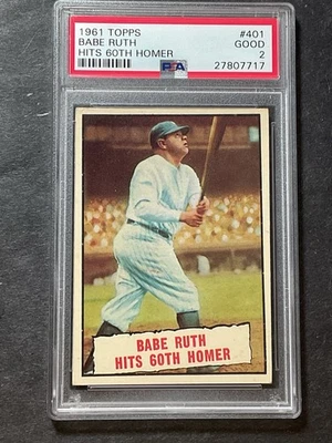1961 Topps Babe Ruth Hits 60th Homer 401 PSA 2 centrado K4 Foto 1 de 2