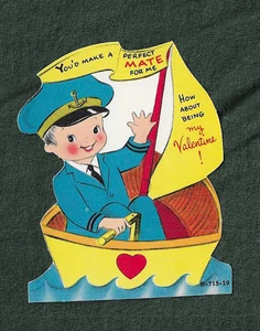Vintage 1940er YOU'D MADE A PERFECT MATE FOR ME VALENTINSTAGSKARTE MARINE MATROSE JUNGE BOOT K - Bild 1 von 3