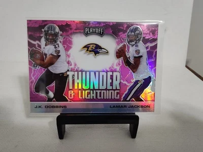 2020 Panini Playoff Lamar Jackson J.K. Dobbins Thunder & Lightning Pink Prizm - Image 1 of 2
