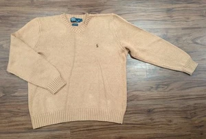 Suéter Pullover Polo Ralph Lauren Para Hombre Cuello en V Beige Tostado Talla L Grande Algodón - Imagen 1 de 3