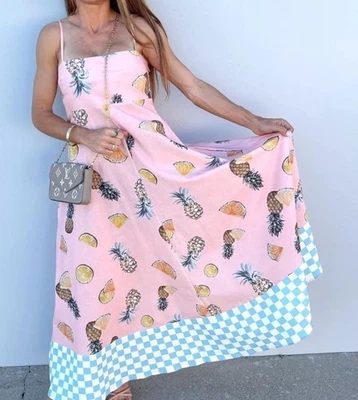 Palm Cove Pineapple Dress Linen Blend Maxi Dress - Size M - image 1 of 4