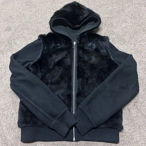 Juicy Couture wendbare Kaninchenfell gefütterte Reißverschluss Hoodie Sweatjacke Y2K Large - Bild 1 von 11