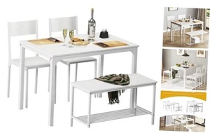 Dining Table Set for 4,Kitchen Table with Bench and Chairs,Wooden Table Top - Picture 1 of 7