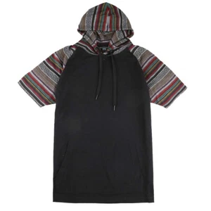 Men's Black T-Shirt with Vibrant Colorful Striped and Casual Hood Design - Bild 1 von 7