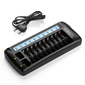 EBL Universal Akku ladegerät mit LCD Anzeige für AA AAA 9V Batterie Ladegerät - Bild 1 von 10