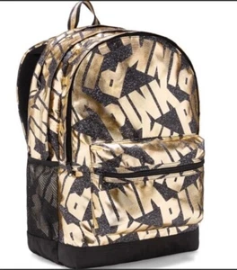 PINK Campus Gold & Black Foil Logos Large School Backpack NWT - Picture 1 of 6