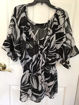 Blusa Pullover Top Transparente Negro Blanco Cordón Cuello Redondo XS Baño Encubrimiento Foto 1 de 4