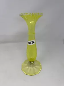 Vintage Fenton Vaseline Glass Ruffled Vase 11” Tall Uranium colored Art Glass - Picture 1 of 6