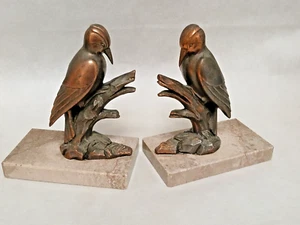 Superbe paire de serre-livres Régule et marbre Forme oiseau Pivert? sur branche - Picture 1 of 15