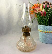Miniature Clear Glass Oil Lamp Diamond Quilt Pattern 8in Tall
