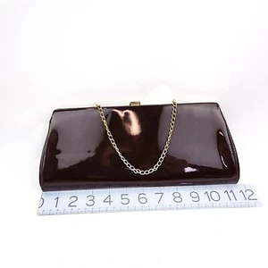Vintage Clutch Handtasche dunkelbraun Tasche mit kleinem goldenen Kettenhenkel LESEN - Bild 1 von 8