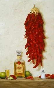 Impresión de tequila contemporánea del suroeste - Decoración de bar del suroeste - chiles sin marco - Imagen 1 de 2