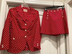 Vtg. Mid Century Junior House Skort & Jacket Set Red White Polka Dots SZ 9/10? - Picture 1 of 12