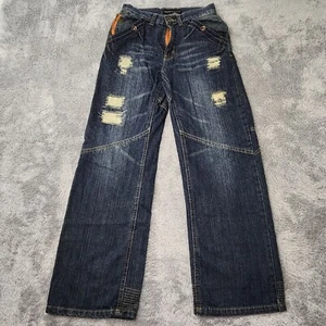 Rocawear Jeans Youth Boys Size 12 Waist 28 Blue Distressed Denim Relaxed Fit - Picture 1 of 19