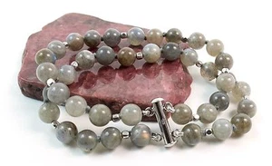 Bracciale 2 fili in Labradorite,Intercalari e chiusura in Argento 925MadeinItaly - Foto 1 di 1