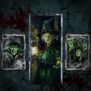 3 Pcs Halloween Window Door Covers Set Halloween Scary Window Curtain and Doo... - Picture 1 of 6