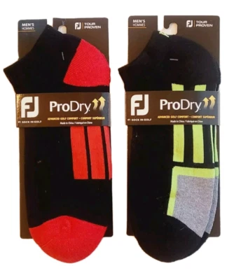 2 Pair FOOTJOY ProDry 16021 Men's Shoe Size 7-12 Black Red Lime Grey Sport Socks - Image 1 of 4