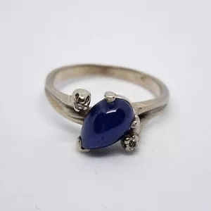 Vintage 14k massiver Weißgold Damenring 6 blaue Sterne Saphir 2 Diamanten 3,06 g - Bild 1 von 13