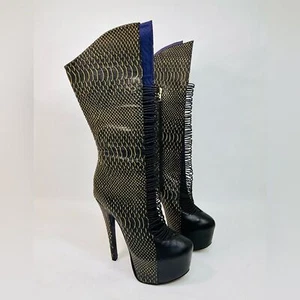 London Trash Crucify Platform Cage Leather Boots Black and Gold size 7.5 - Picture 1 of 12