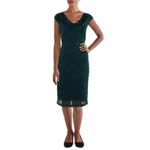 Connected Apparel Womens Green Lace Knee Length Bodycon Dress 10 BHFO 2084 - Picture 1 of 1