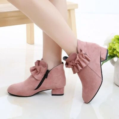 Niñas Niños Boda Fiesta Gamuza Cremallera Zapatos de Vestir Cumpleaños Tacón Medio Bloque Botines Foto 1 de 4