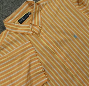 Ralph Lauren Camicia Uomo 2XL Alta Riga Arancione Manica Corta Oxford Blu Pony Logo - Foto 1 di 10