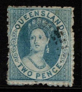 Australia Queensland 1864 1865 Queen Victoria 2d Two Pence blue p. 13 SG45 Used - Bild 1 von 1