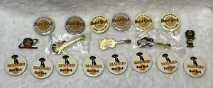 1990s Hard Rock Cafe Pin Back Buttons & Metal/Enamel Guitar Lapel Pin Lot/19 - Picture 1 of 16