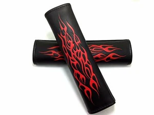 Chevy Flame Leather Black Seat Belt Covers Shoulder Pads Hardness Straps - Picture 1 of 6