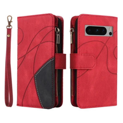 Estuche tipo billetera abatible de cuero magnético con cremallera para 9 tarjetas para Google Pixel 10 Pro 9 8A 7 6 Foto 1 de 2