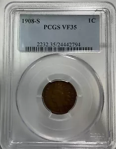 1908 S Indian Head Cent PCGS VF35 # - Picture 1 of 3