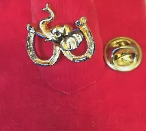 Vintage Fashion Lapel Pin with Good Luck Elephant with 2 Horseshoes 3/4" W - Picture 1 of 4