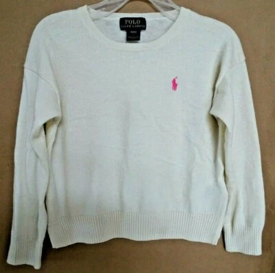 Usado en Excelente Condición Polo Ralph Lauren Niñas Talla 4/4T Marfil Mezcla Lana Suéter con Poni Rosa Foto 1 de 4