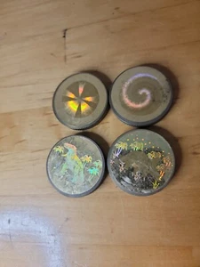 Vintage 1990s Lot of 4 Brass Holographic Sticker Slammer Pog Dinosaurs 1.5in - Picture 1 of 10