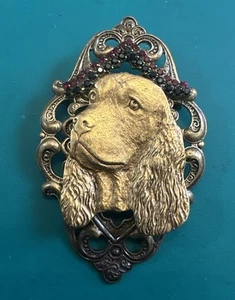 JOYERÍA VINTAGE BROCHE PRENDEDOR PERRO SPANIEL DENISE MARRÓN ARTESANAL HECHO A MANO PATRIMONIO - Imagen 1 de 3