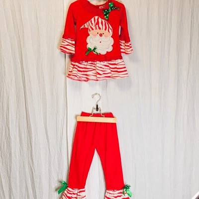 Girls 2pcs Festive Christmas Santa Pajamas Sleepwear Set Red Sz 100/3-4 - Image 1 of 4