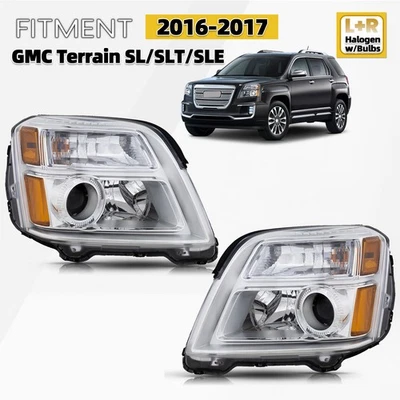 Halogen Headlight For 2016-2017 GMC Terrain SL SLE SLT with Bulb Left+Right Pair - Изображение 1 из 4