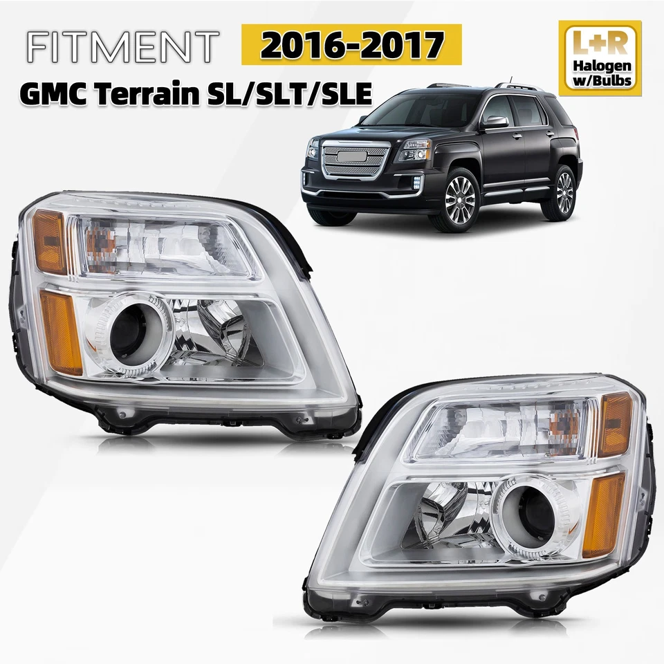 Halogen Headlight For 2016-2017 GMC Terrain SL SLE SLT with Bulb Left+Right Pair Foto 1 de 4