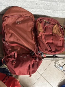 Osprey Farpoint Backpack 70 L with Daypack Camping Hiking Mud Red Mint - Picture 1 of 10
