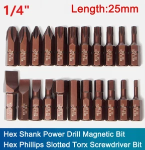 1/4 Hex Shank Power Drill Magnetic Bit Hex Phillips Slotted Torx Screwdriver Bit - Picture 1 of 30