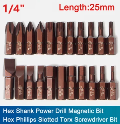 1/4 Hex Shank Power Drill Magnetic Bit Hex Phillips Slotted Torx Screwdriver Bit - Image 1 of 4