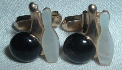 GEMELOS BOLICHE VINTAGE SWANK MADREPERLA TONO DORADO BOLA VIDRIO NEGRO Foto 1 de 4