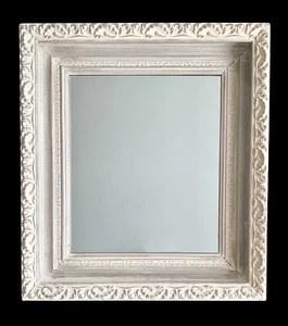French Country Wall Mirror ~ Antique Carved Frame with White Wash Finish ~ 18x20 - Picture 1 of 6